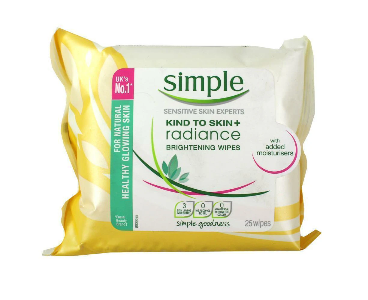 25 Wipes SIMPLE SENSITIVE SKIN EXPERTS BRIGHTENING WIPES - 1 Pack