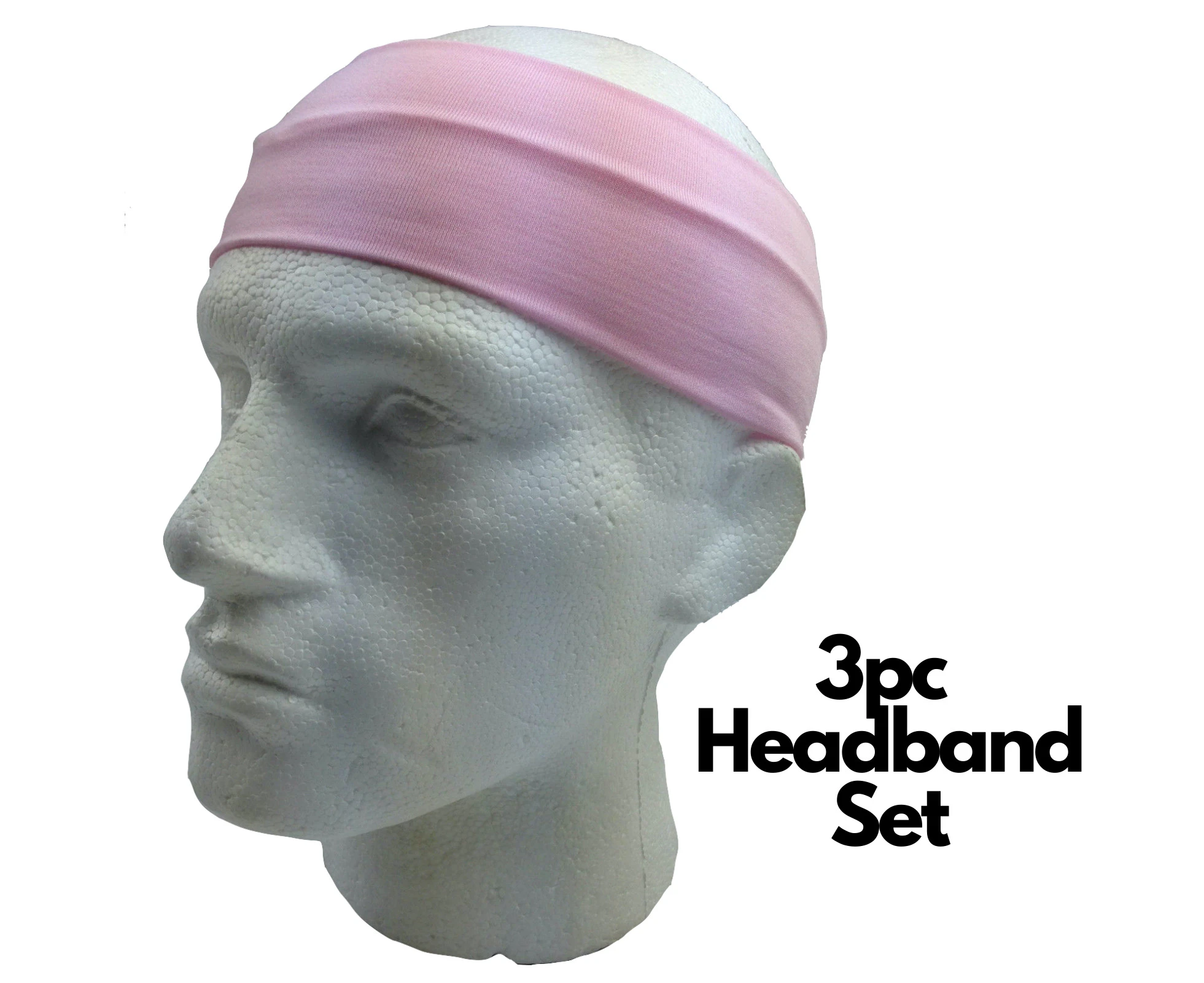 3pc Set Plain Headband Elastic Stretch Sports Yoga Hair Band Unisex Wide Wrap - Light Pink