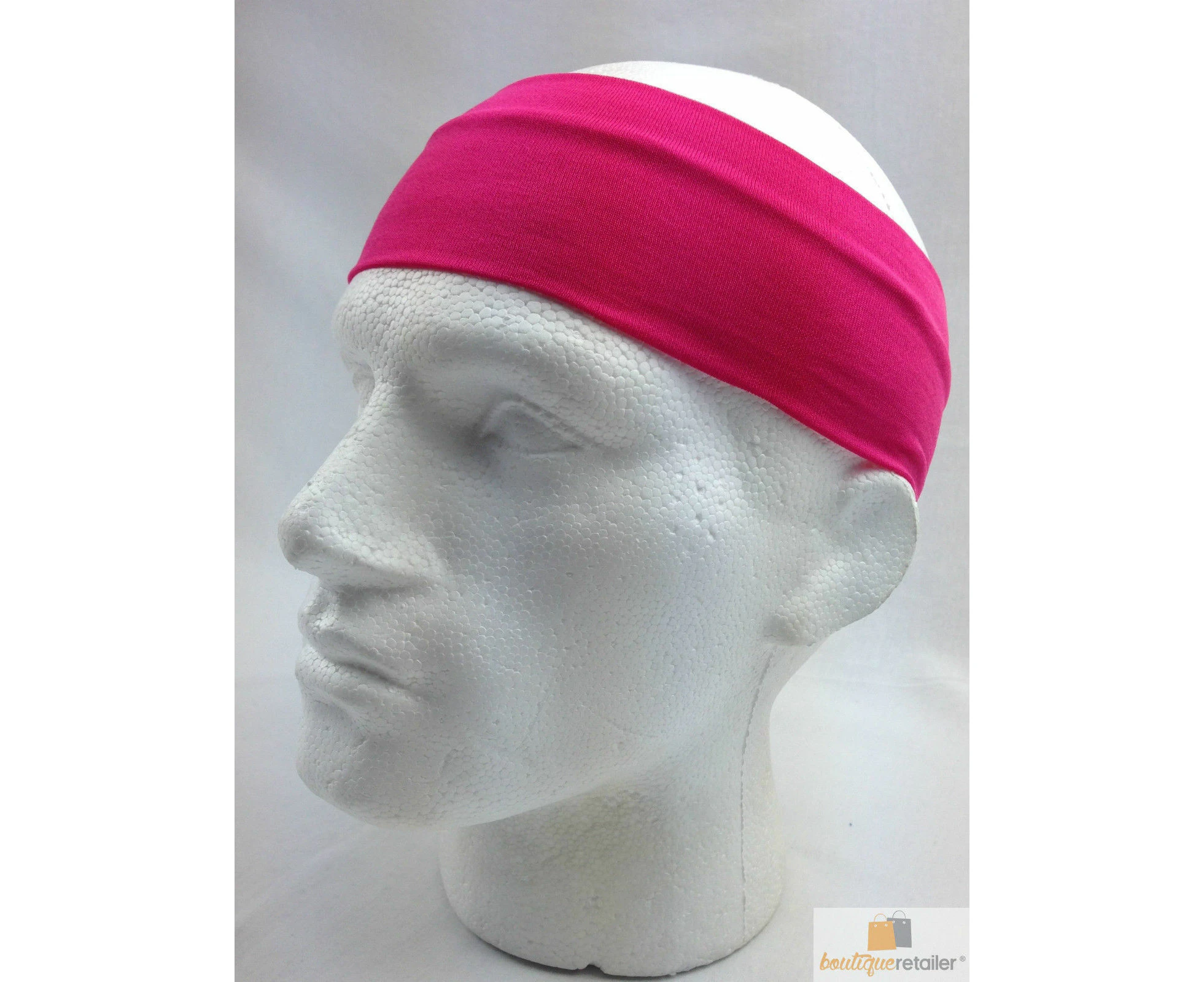 PLAIN HEADBAND Elastic Stretch Sports Yoga Hair Band Unisex 8cm Wide Wrap - Hot Pink