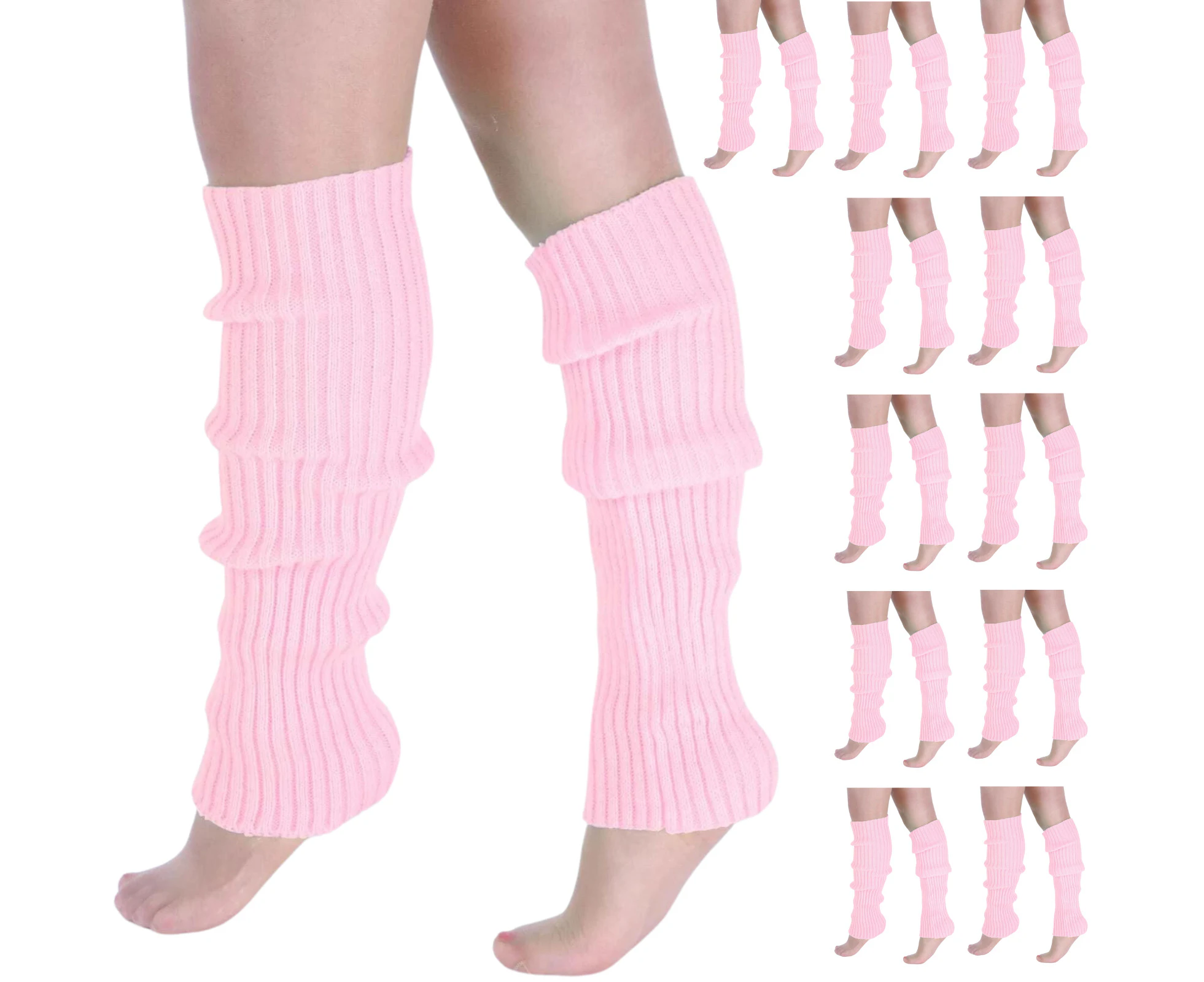 12x LEG WARMERS Knitted Womens Costume Neon Dance Party Knit 80s BULK - Light Pink