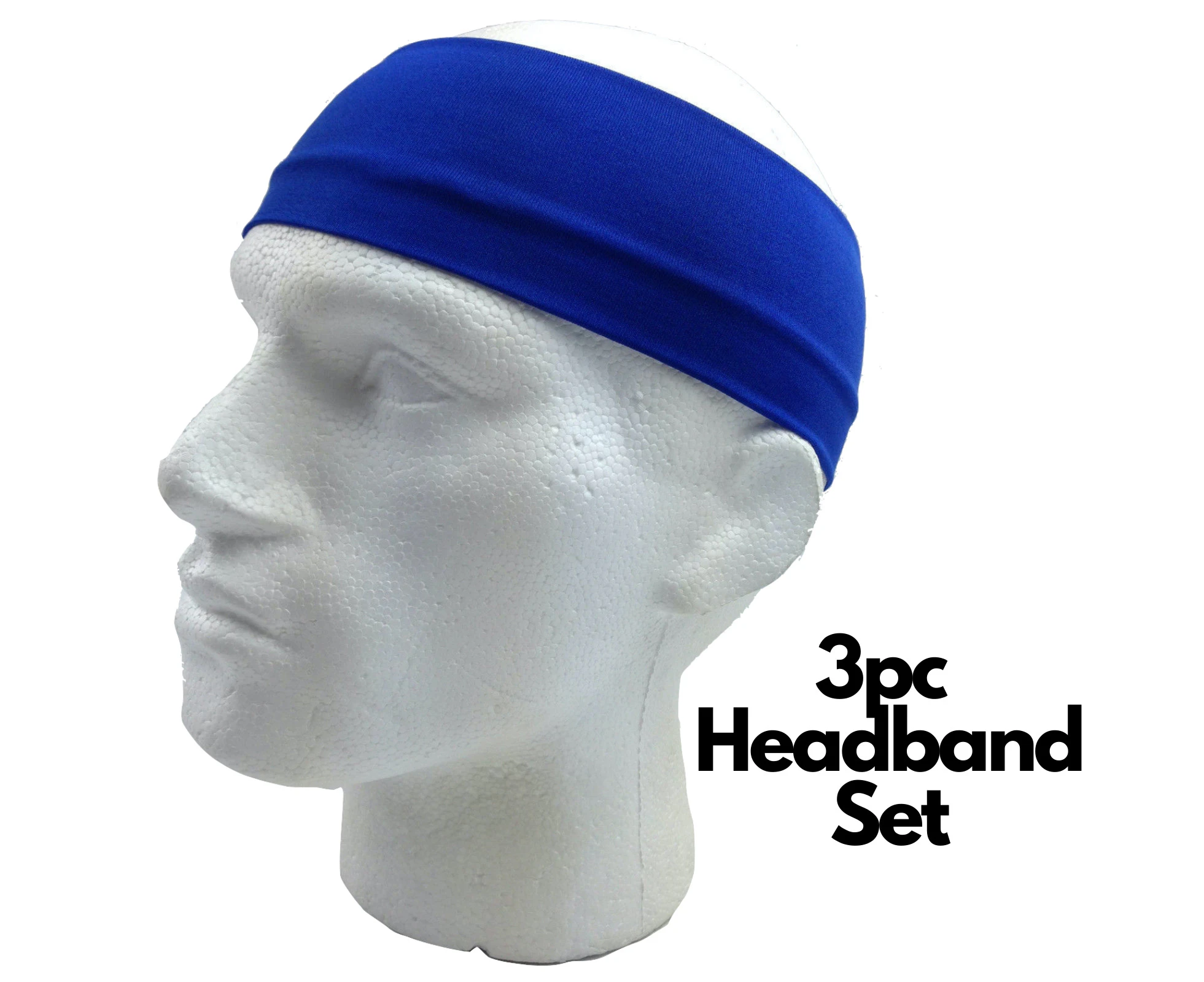 3pc Set Plain Headband Elastic Stretch Sports Yoga Hair Band Unisex Wide Wrap - Blue