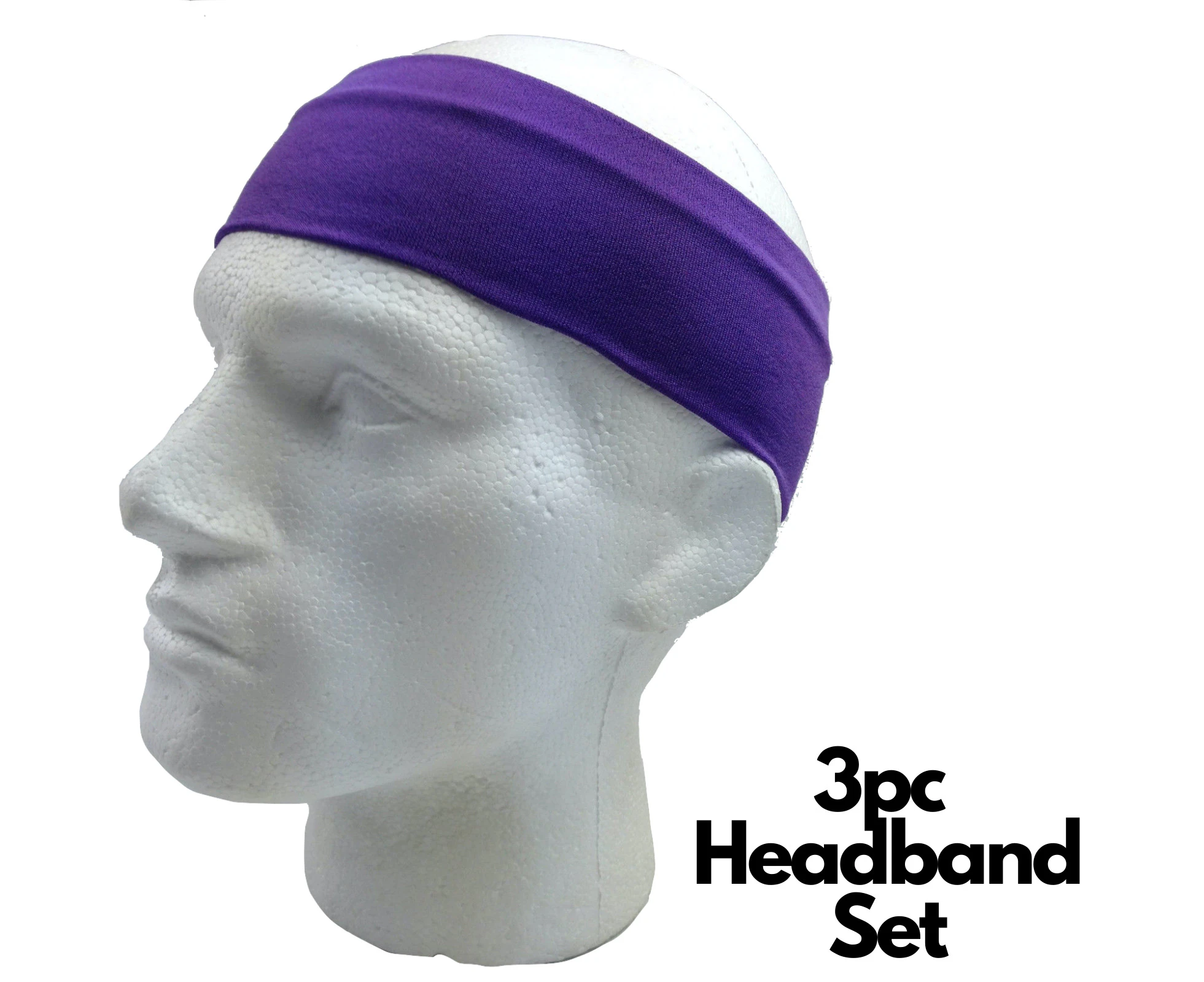 3pc Set Plain Headband Elastic Stretch Sports Yoga Hair Band Unisex Wide Wrap - Purple