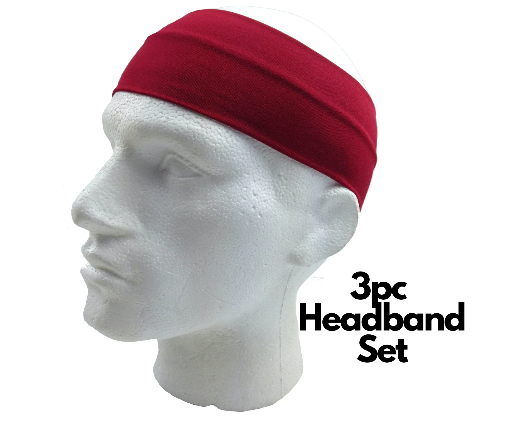 3pc Set Plain Headband Elastic Stretch Sports Yoga Hair Band Unisex Wide Wrap - Burgundy