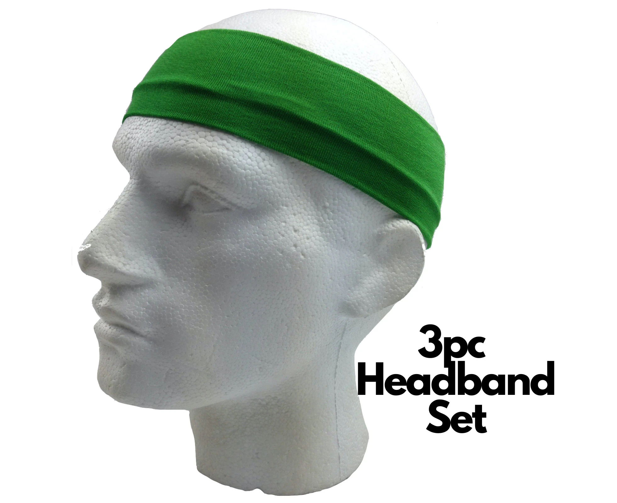 3pc Set Plain Headband Elastic Stretch Sports Yoga Hair Band Unisex Wide Wrap - Green