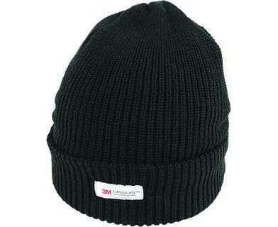 THINSULATE Acrylic Rib Knit BEANIE Hat Winter Thermal Lined Warmer Snow Ski - Black