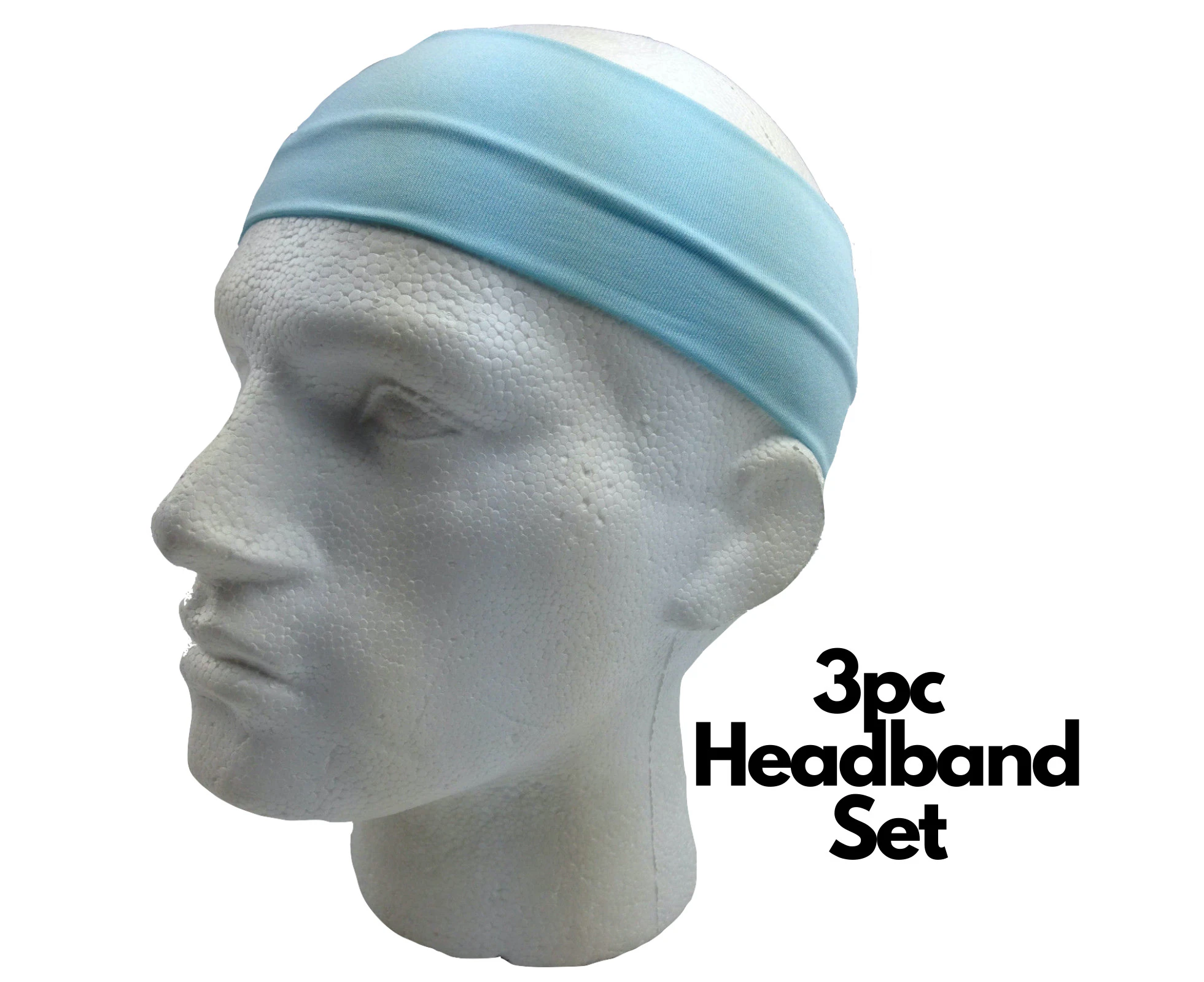 3pc Set Plain Headband Elastic Stretch Sports Yoga Hair Band Unisex Wide Wrap - Sky Blue