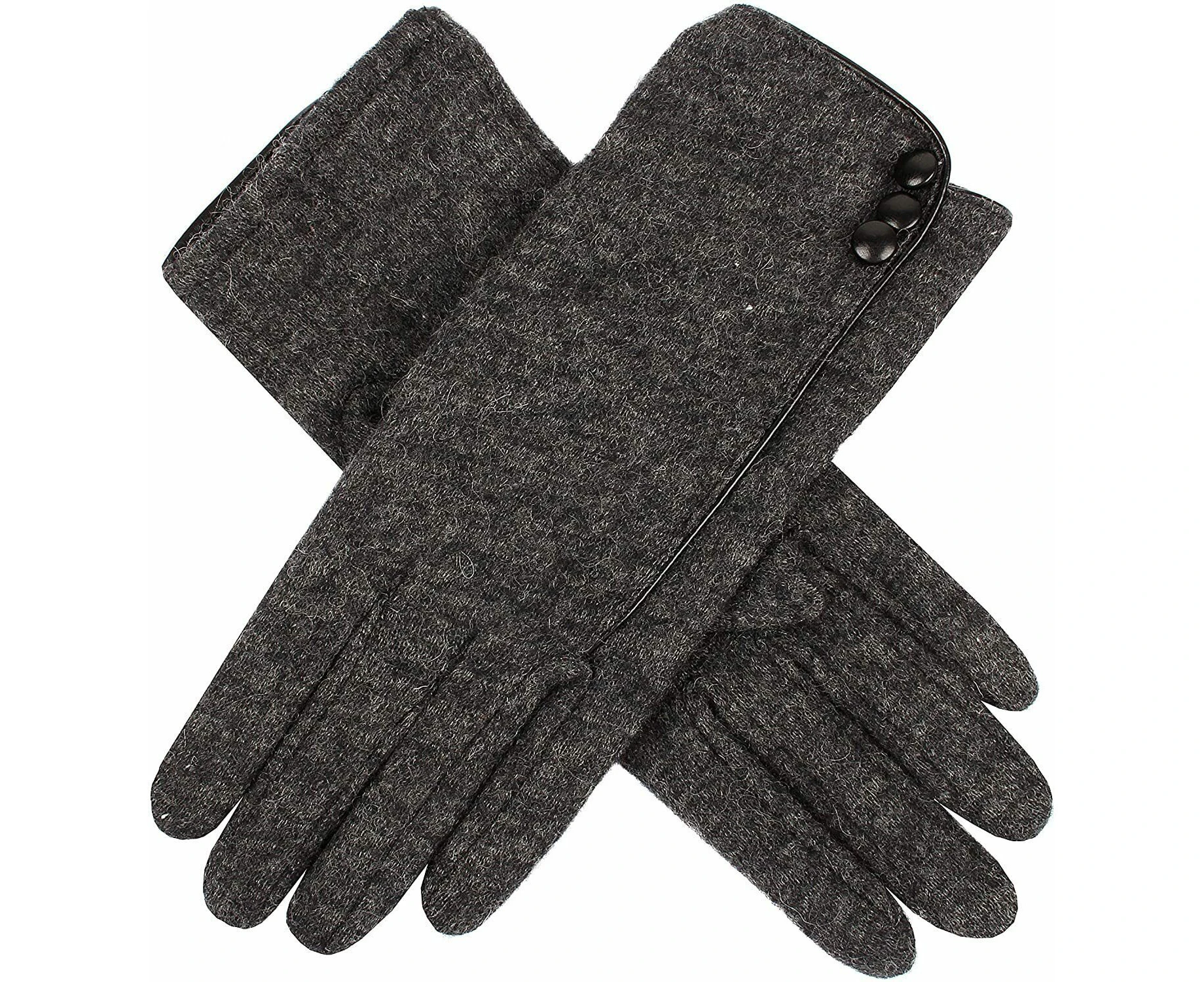 Dents Womens Plain Wool Gloves With Contrast Piping And Bow- Charcoal/Black