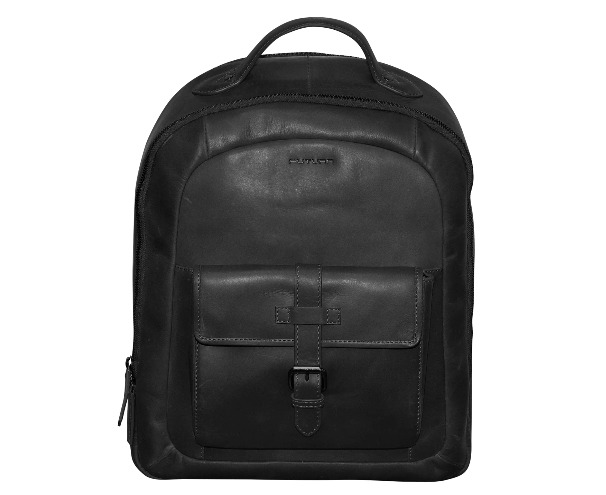 Futura Mens Leather Laptop Backpack School Shoulder Bag Front Pocket - Black