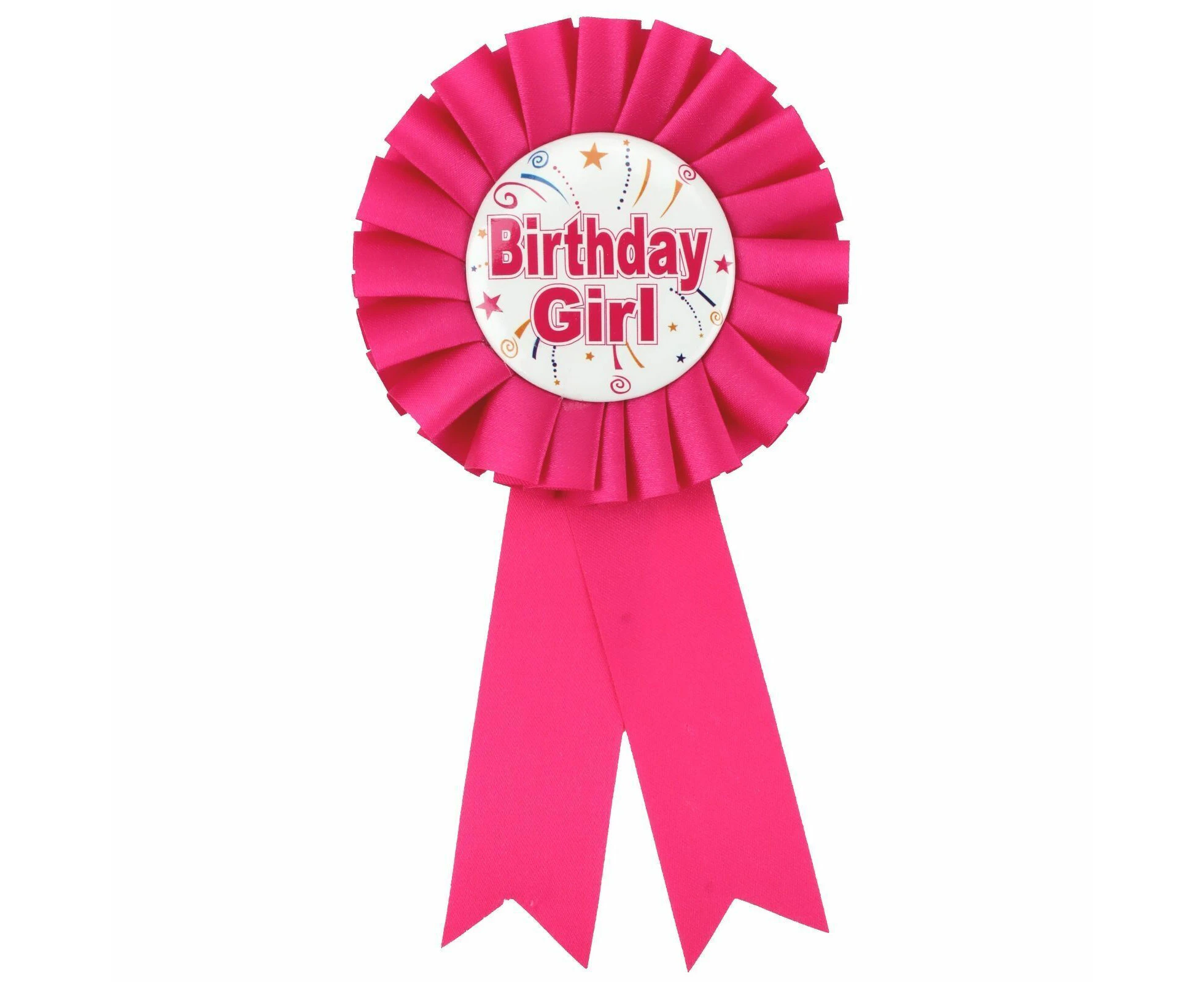 Birthday Girl Ribbon Badge Award Fun Rosette Fancy Dress Party - Hot Pink