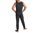 2pcs Set Mens Merino Wool Blend Thermal Singlet Top & Pants Underwear Thermals - Black