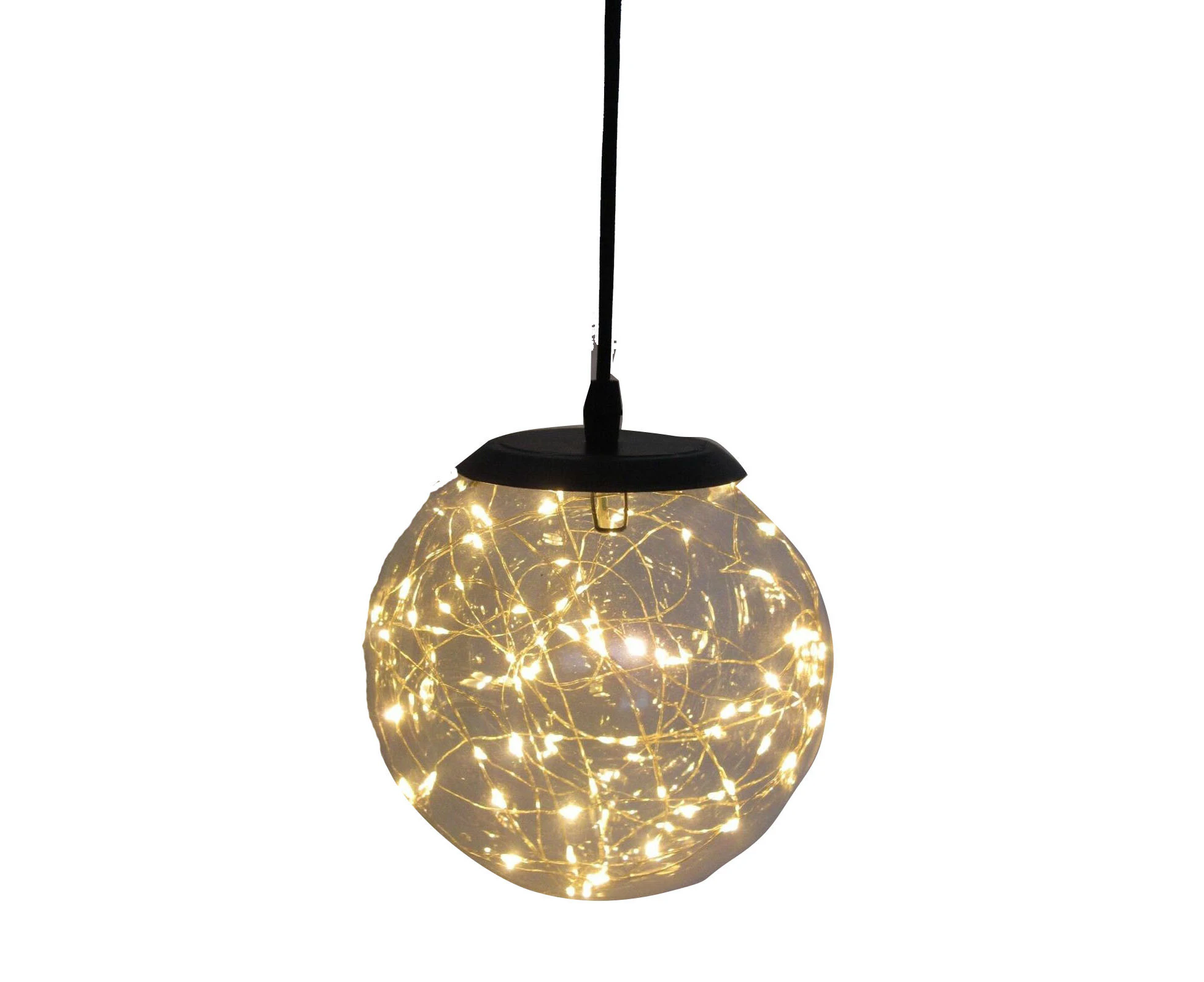 Glass LED Lighting Pendant Light w/ Timer Hanging Lantern Lamp - Round