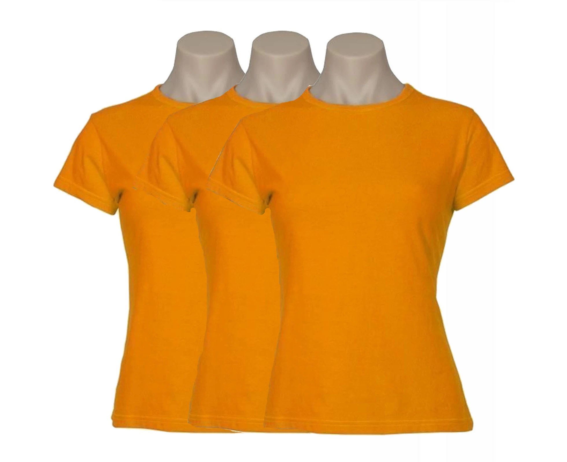 3x Womens Plain Ladies T SHIRT 100% COTTON Basic Tee Casual Top Size 6-24 BULK - Orange