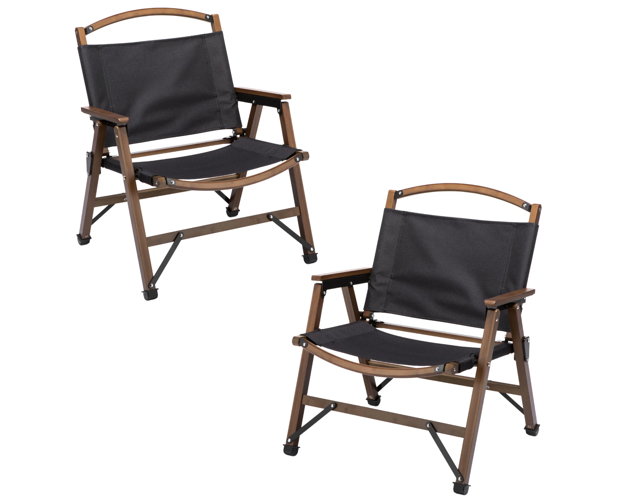 2x Bamboo Canvas Foldable Outdoor Camping Chair Wooden Travel Picnic Park - Black