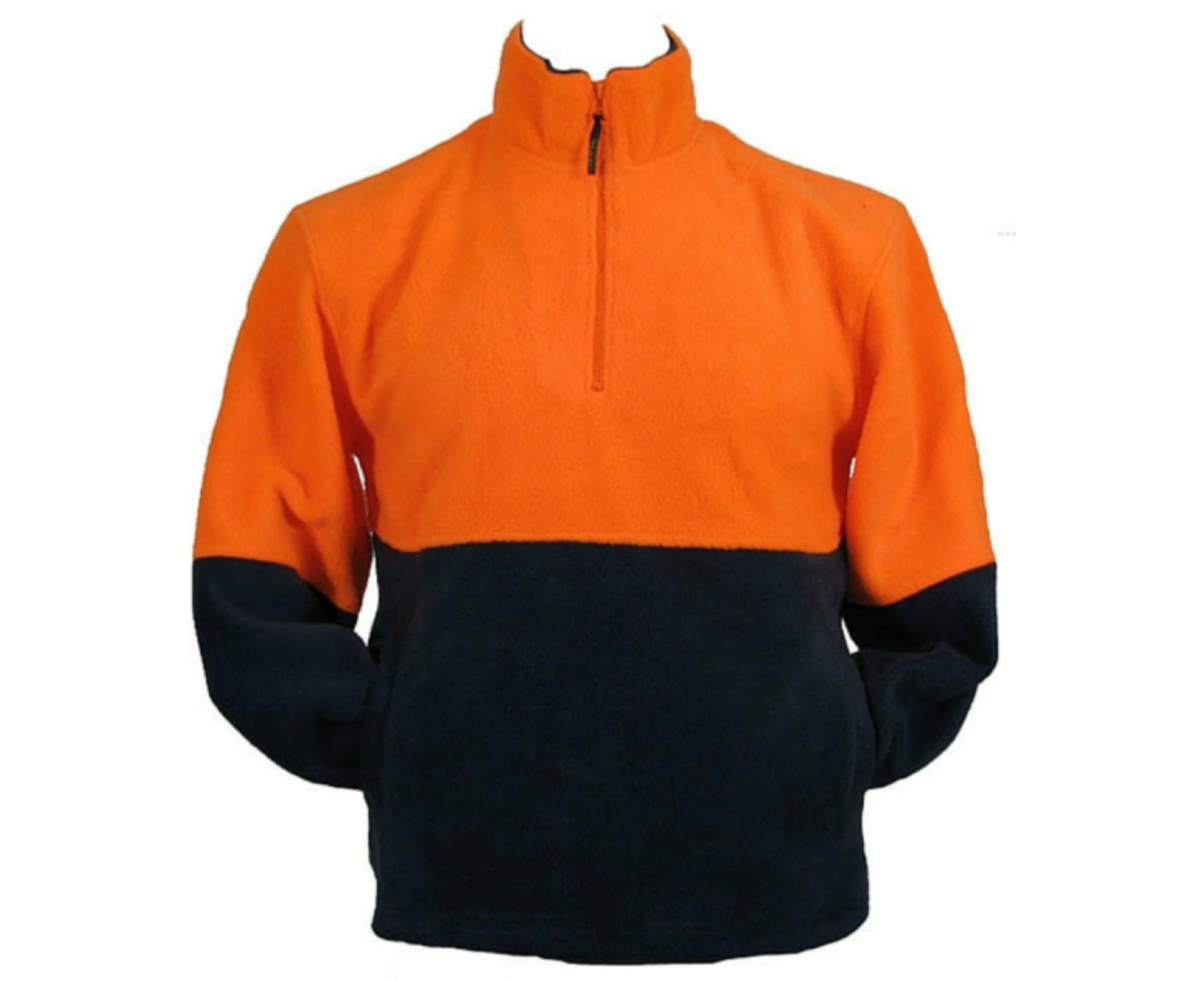 HI VIS POLAR FLEECE Jumper 1/2 Half Zip Safety Workwear Fleecy Jacket Unisex - Orange