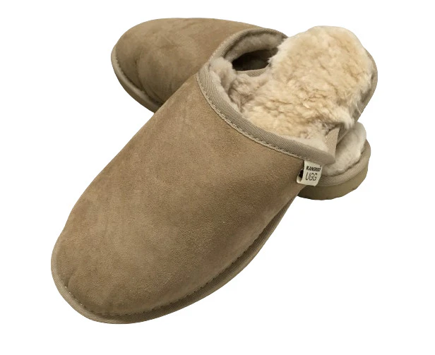 100% Australian Merino Sheepskin Scuffs Moccasins Slippers Winter Slip On UGG - Mens - Sand