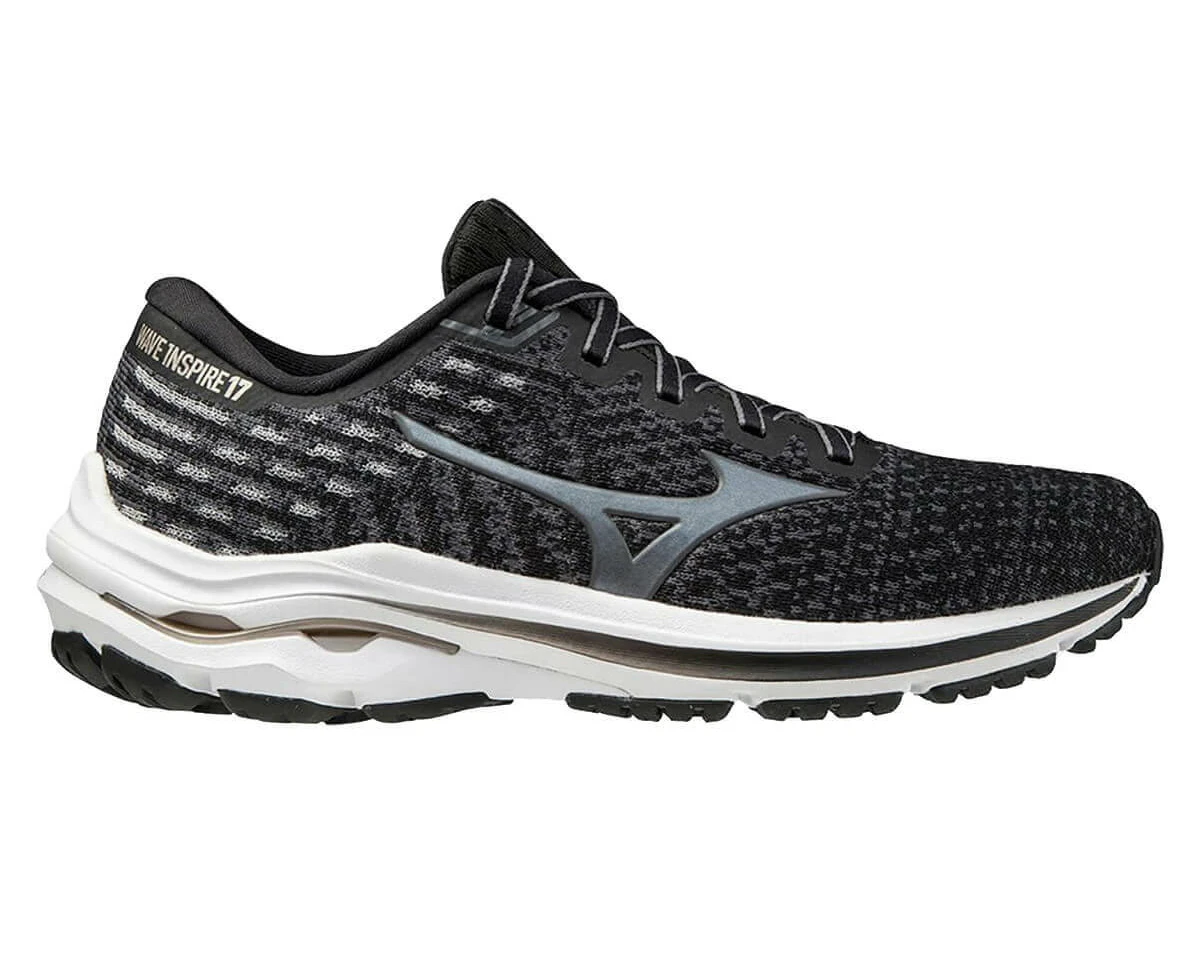 Mizuno Womens Wave Inspire 17 Waveknit Running Shoes - Black/Platinum Gold