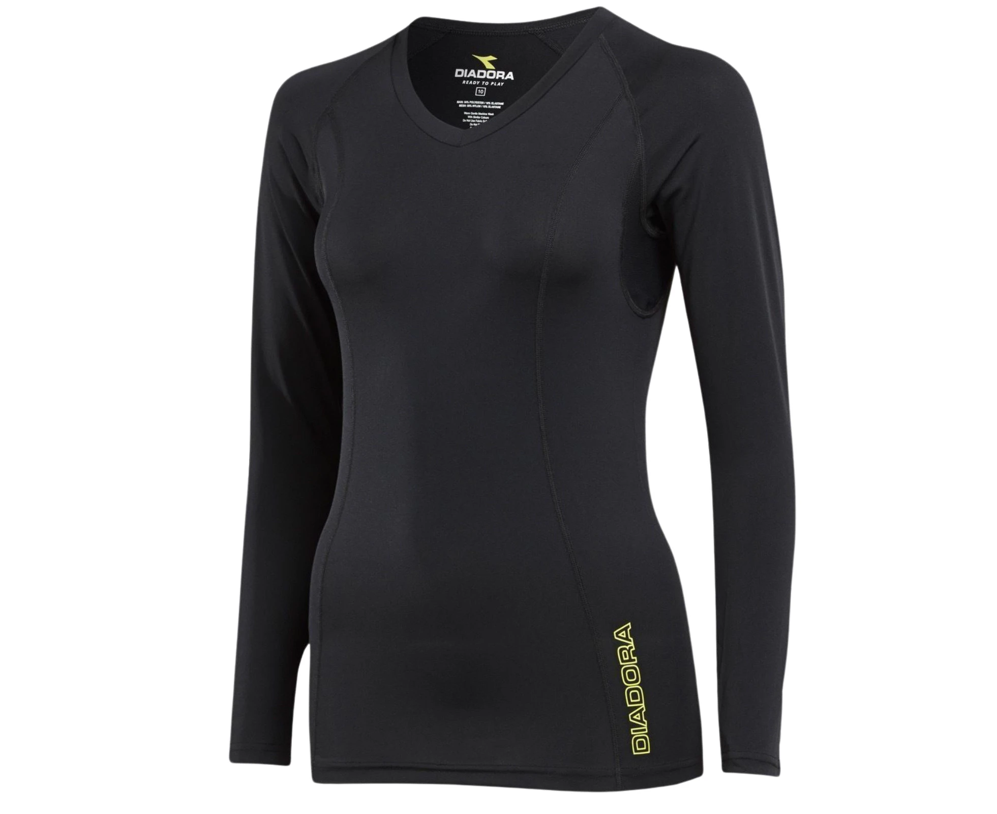 DIADORA Ladies Compression Sports Thermal Long Sleeve Tee Top T Shirt - Black