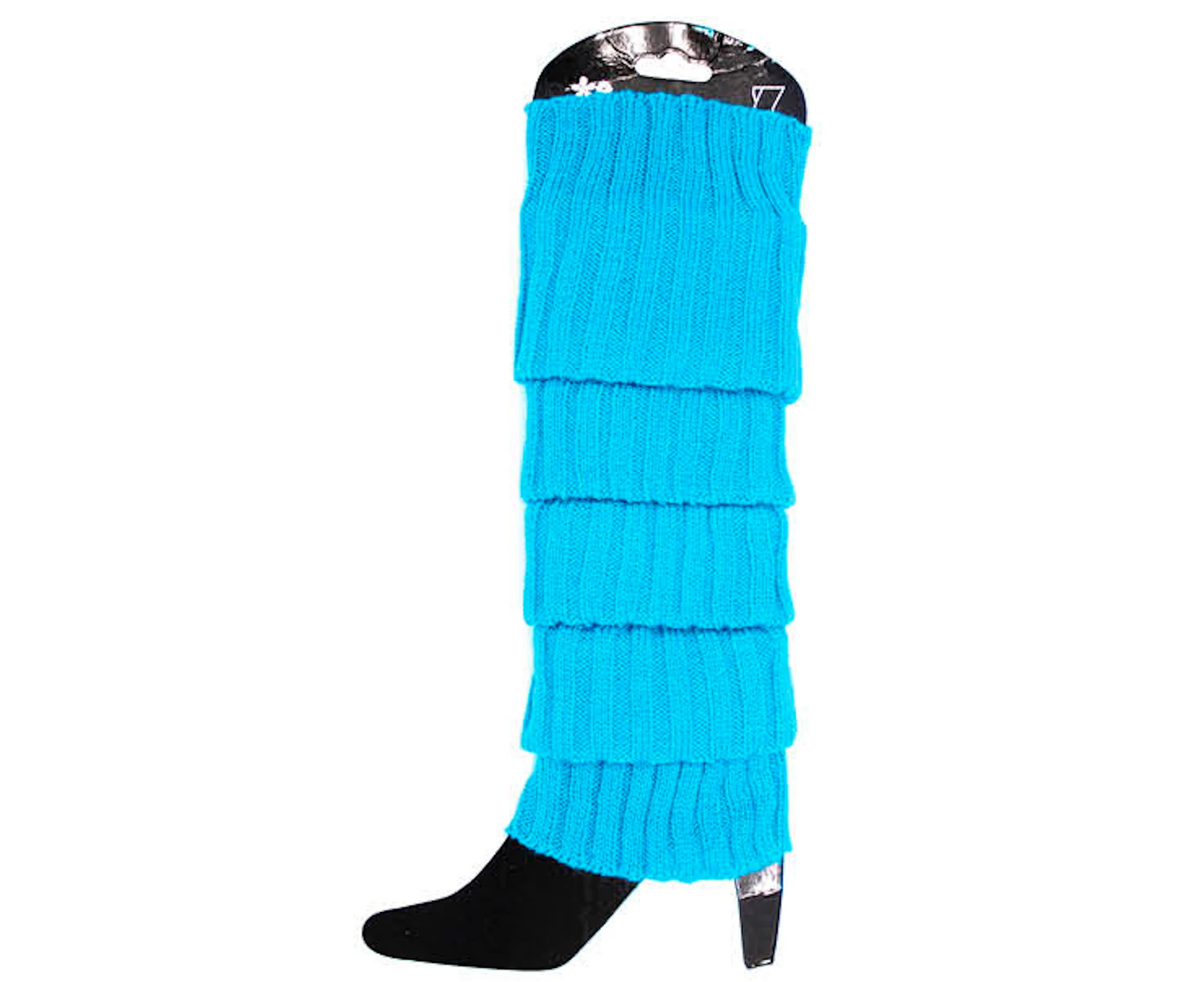 Pair of Womens Leg Warmers Disco Winter Knit Dance Party Crochet Legging Socks Costume - Topaz Blue