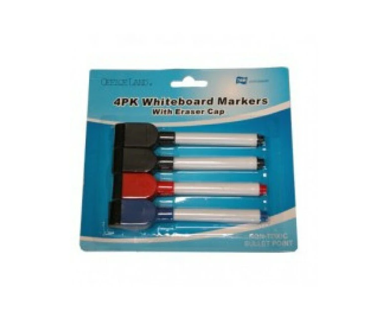 1 Pack of 4 White Board Marker Pens & Eraser - 2 in 1