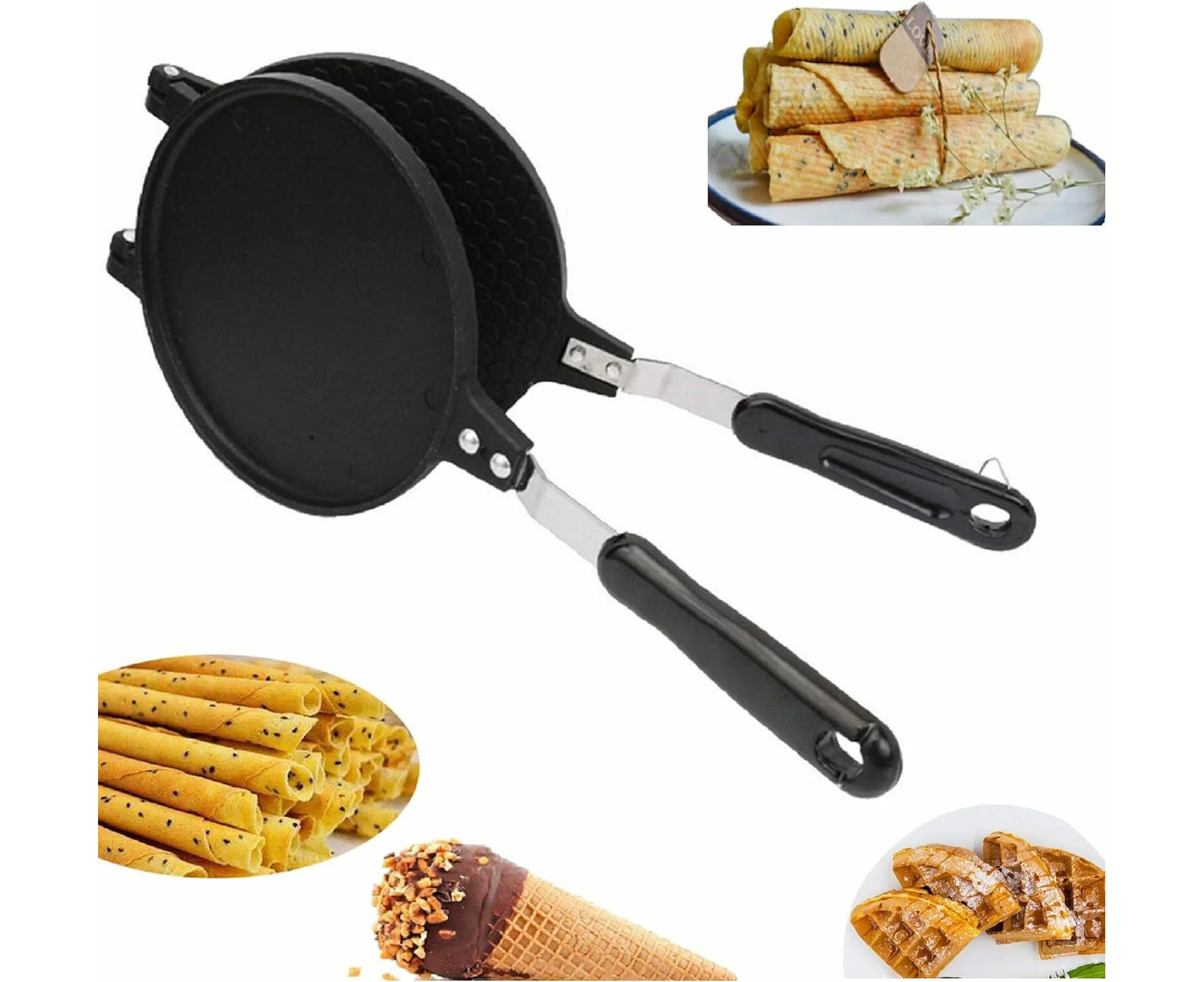 18cm Non-Stick Cast Aluminium Waffle Maker Snacks Pancake Cake Breakfast Making