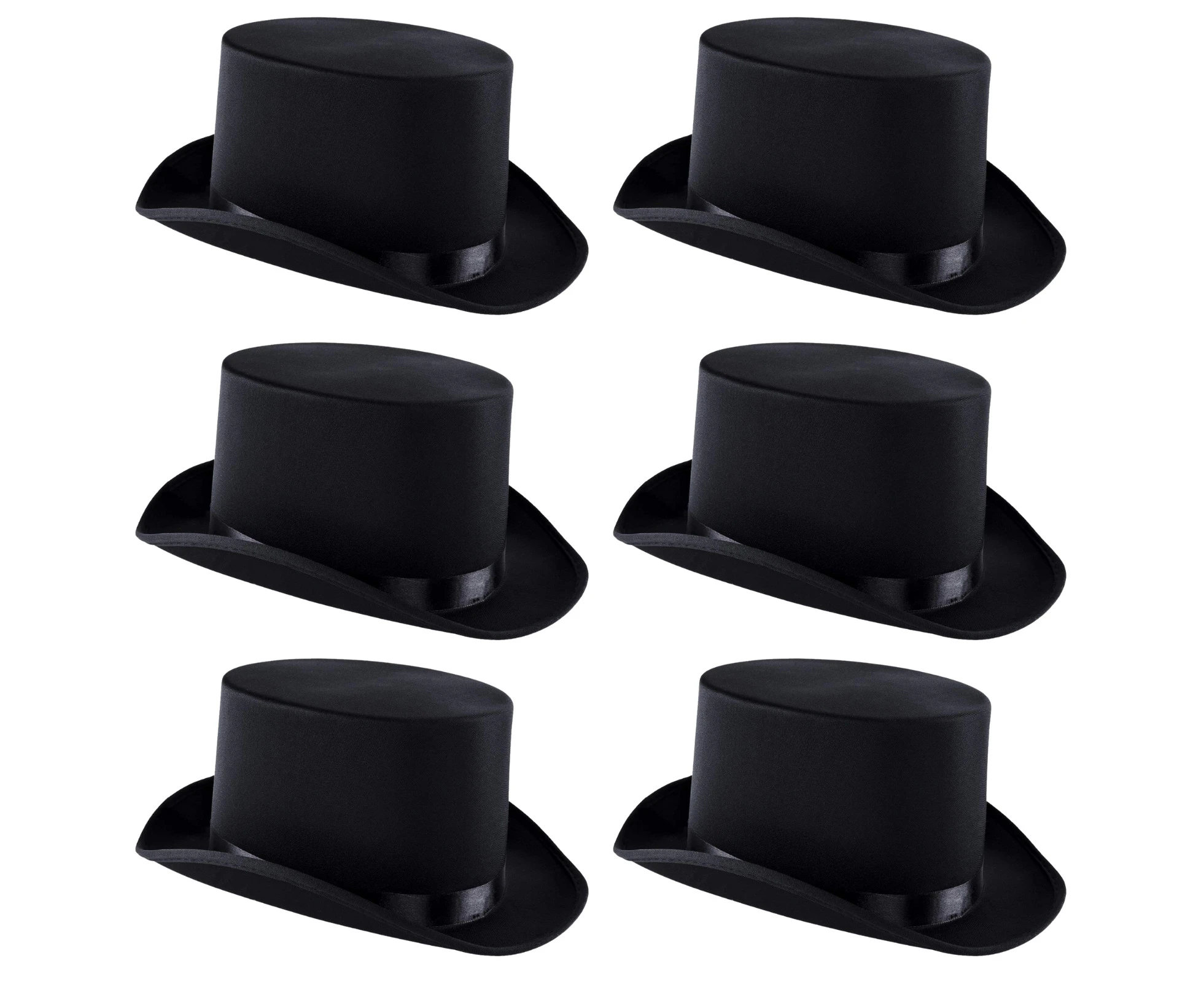 6x SATIN TOP HAT Costume Party Cap Fancy Dress Trilby Fedora One Size BULK - Black