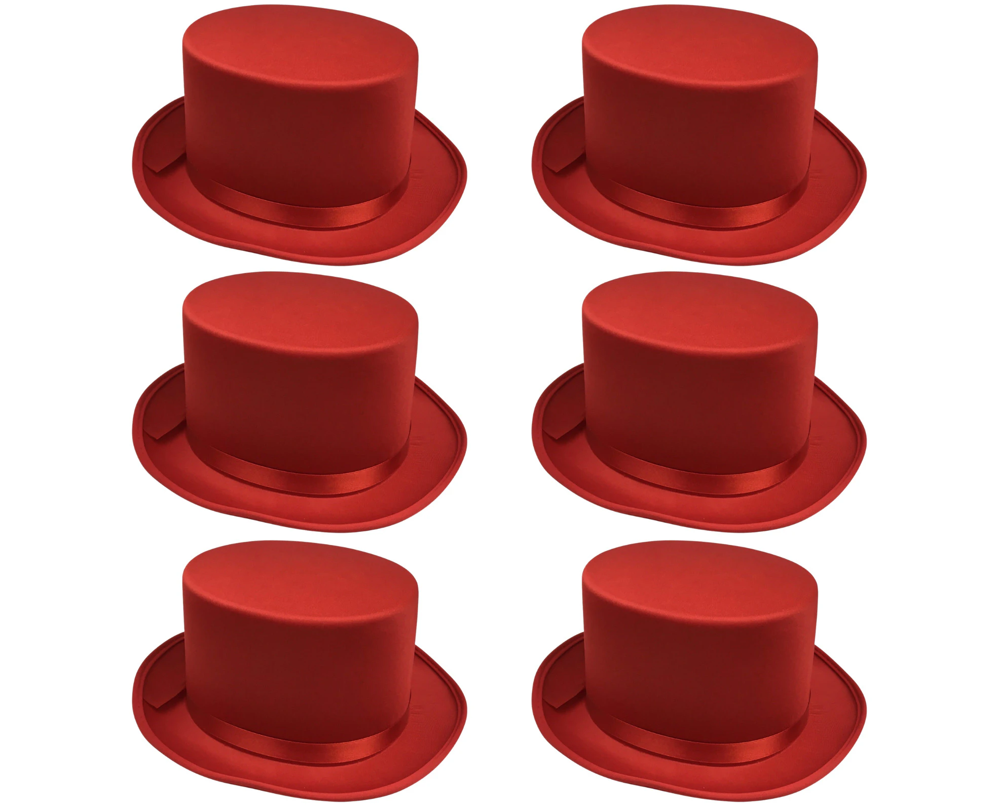 6x SATIN TOP HAT Costume Party Cap Fancy Dress Trilby Fedora One Size BULK - Red