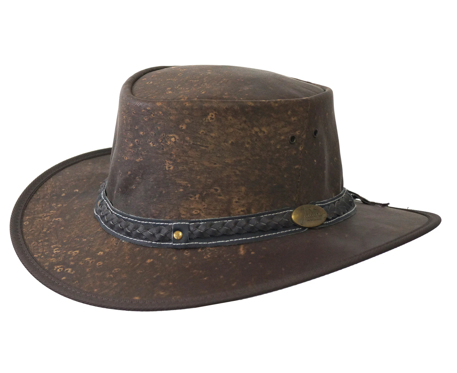 JACARU Squashy Kangaroo Leather Hat Roo Traveller Crushable Travel Outback - Brown