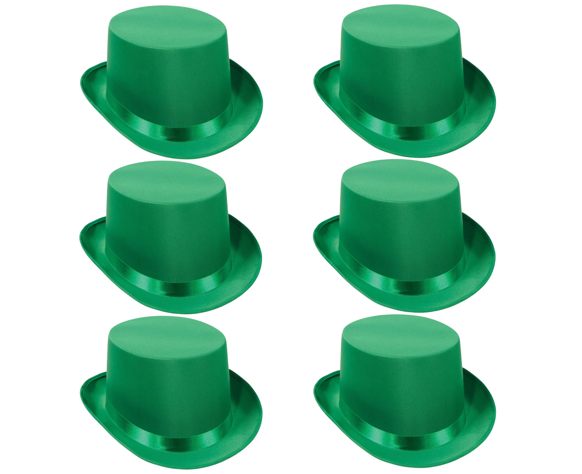 6x SATIN TOP HAT Costume Party Cap Fancy Dress Trilby Fedora One Size BULK - Green