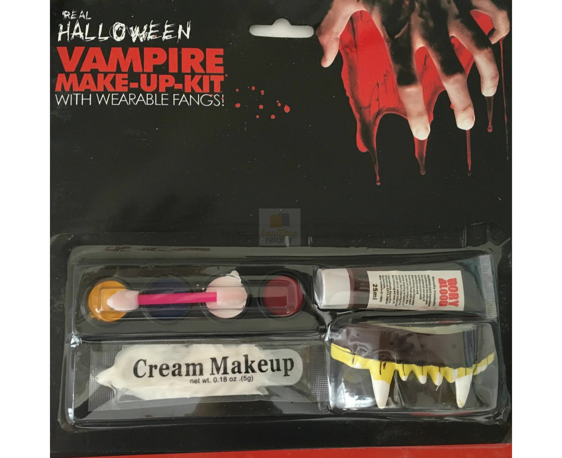 VAMPIRE MAKE UP KIT Halloween Face Paint Zombie Costume Party Fake Blood Fangs