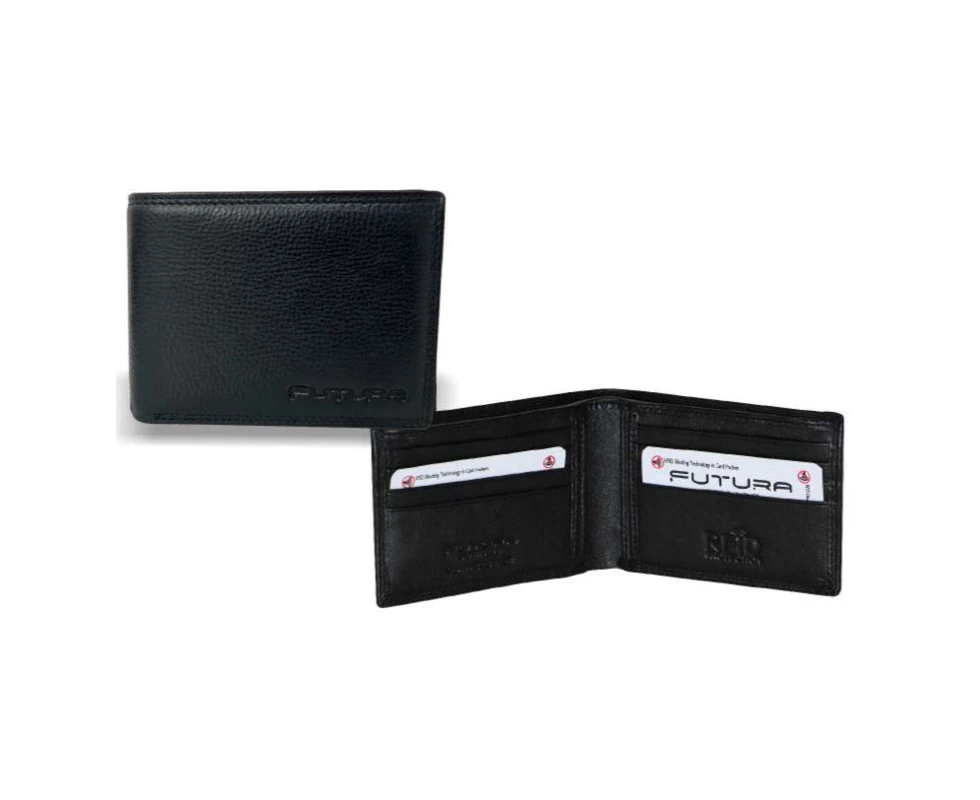 Futura Mens RFID Protected Slim Genuine Leather Wallet - Black