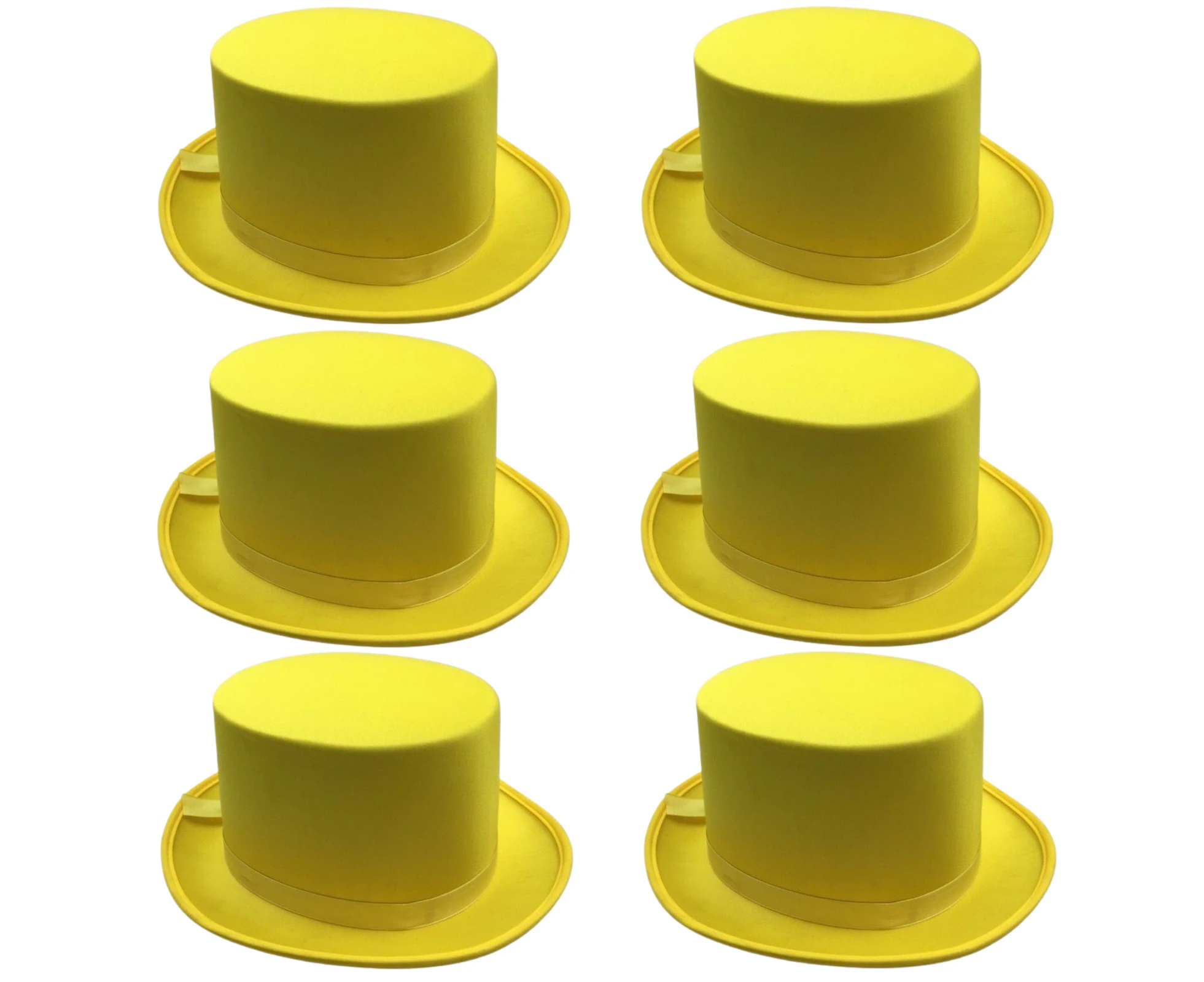 6x SATIN TOP HAT Costume Party Cap Fancy Dress Trilby Fedora One Size BULK - Yellow