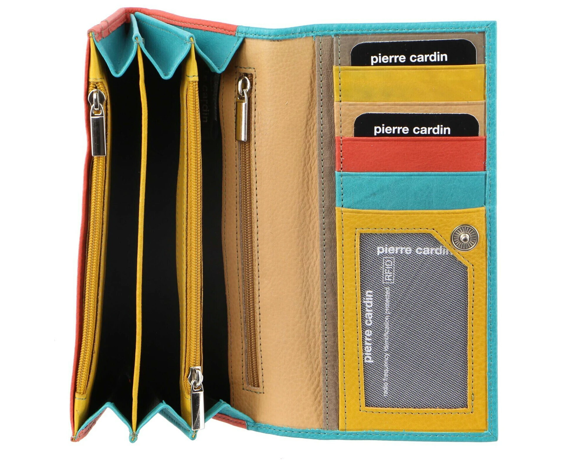 Pierre Cardin Italian Genuine Leather Ladies Wallet - Turquoise/Orange