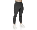 Mens Fleece Skinny Track Pants Jogger Gym Casual Sweat Trackies Warm Trousers - Charcoal Marle/White Stripe