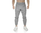 Mens Fleece Skinny Track Pants Jogger Gym Casual Sweat Trackies Warm Trousers - Grey Marle/White Stripe