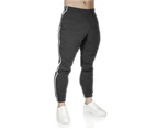 Mens Fleece Skinny Track Pants Jogger Gym Casual Sweat Trackies Warm Trousers - Charcoal Marle/White Stripe