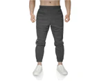 Mens Fleece Skinny Track Pants Jogger Gym Casual Sweat Trackies Warm Trousers - Charcoal Marle/White Stripe