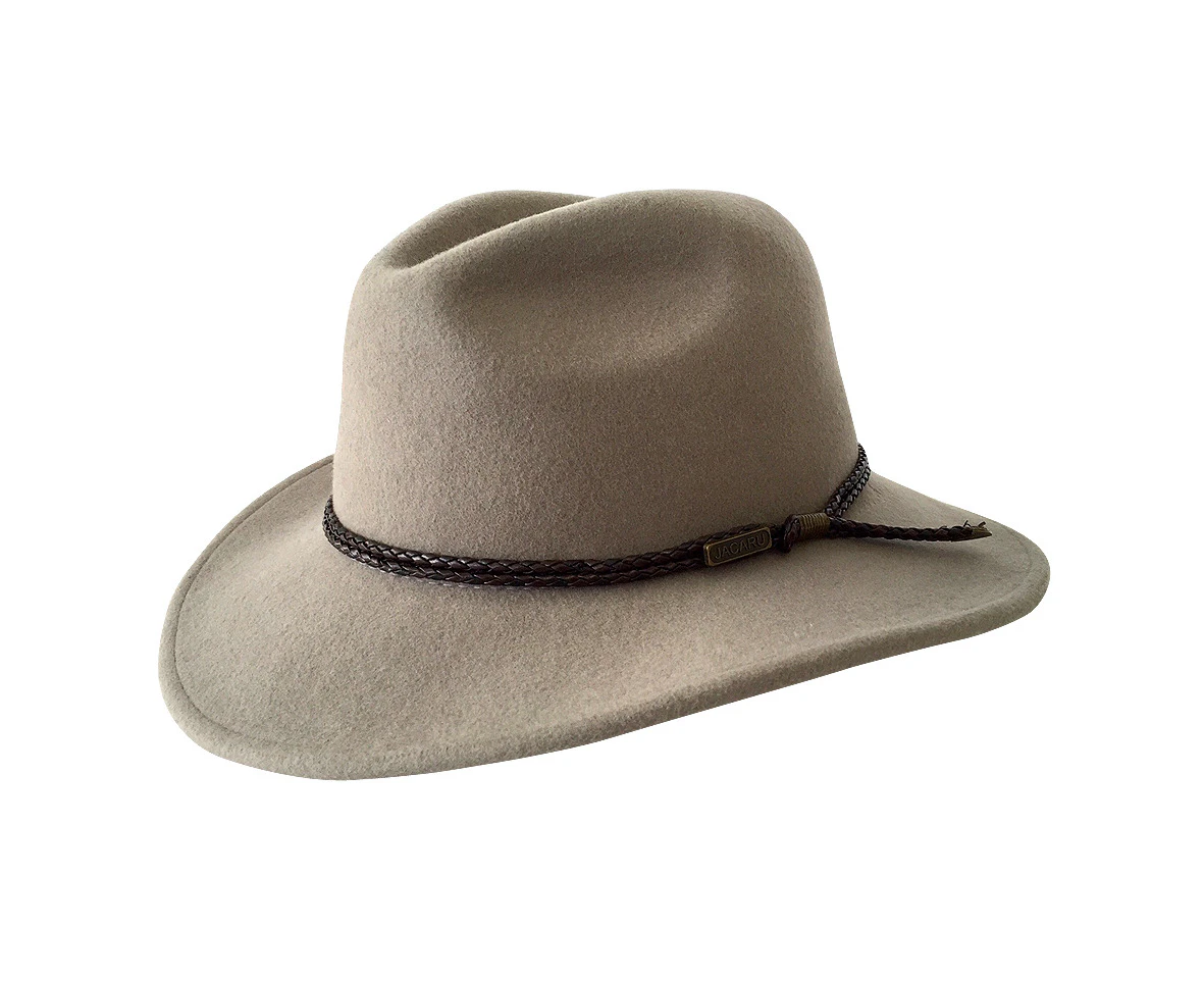 JACARU Australian Wool Fedora Hat Outback 100% WOOL Crushable Travel 1847 - Stone