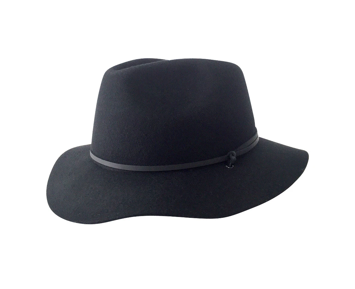 JACARU Australian Wool Poet Hat Trilby Fedora 100% WOOL Crushable Travel Genuine - Black