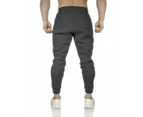 Mens Fleece Skinny Track Pants Jogger Gym Casual Sweat Trackies Warm Trousers - Charcoal Marle/White Stripe