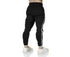 Mens Fleece Skinny Track Pants Jogger Gym Casual Sweat Trackies Warm Trousers - Black/White Stripe