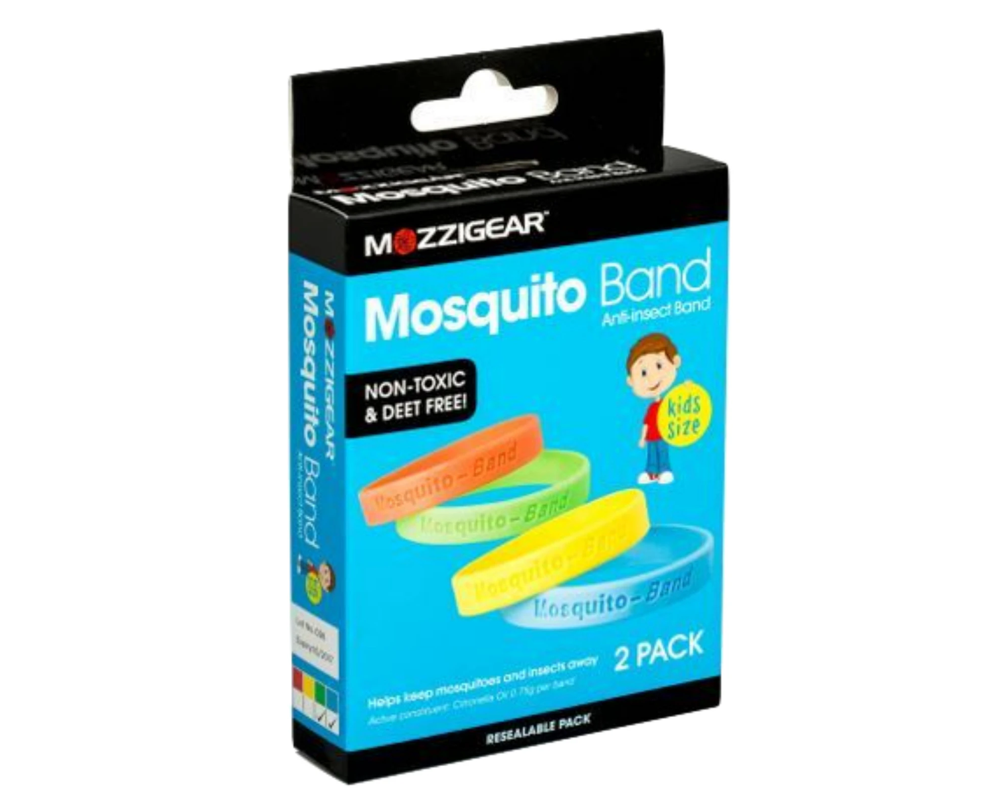 Mozzigear Mosquito Kids Wrist Band Repellent Camping Hiking Non-Toxic Childrens 2pk