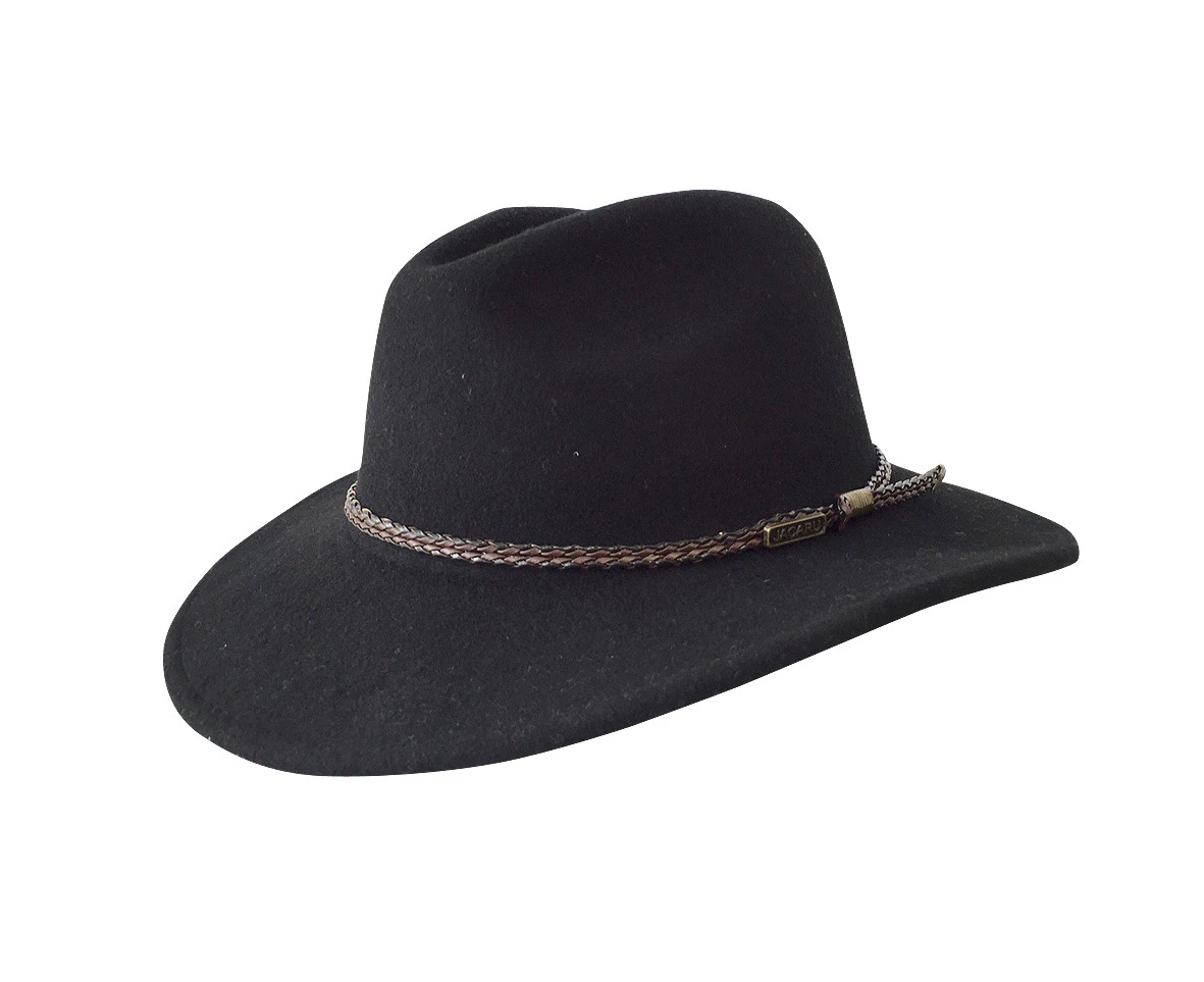 JACARU Australian Wool Fedora Hat Outback 100% WOOL Crushable Travel 1847 - Black