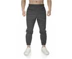 Mens Fleece Skinny Track Pants Jogger Gym Casual Sweat Trackies Warm Trousers - Charcoal Marle/White Stripe