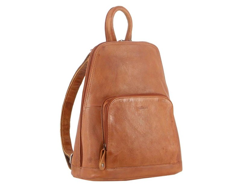 Milleni Genuine Italian Leather Soft Nappa Leather Backpack Bag Travel - Cognac