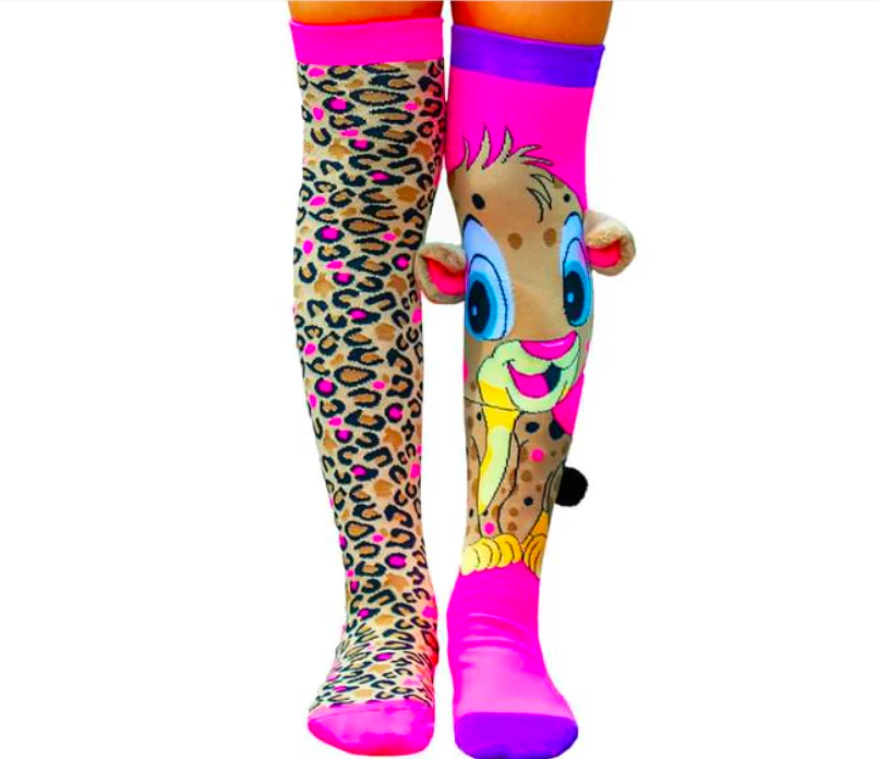 Cheeky Cheetah Girl s Long Knee High Socks - Toddlers Pair - Pink/Brown