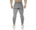 Mens Fleece Skinny Track Pants Jogger Gym Casual Sweat Trackies Warm Trousers - Grey Marle/White Stripe