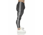 Mens Fleece Skinny Track Pants Jogger Gym Casual Sweat Trackies Warm Trousers - Charcoal Marle/White Stripe