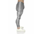 Mens Fleece Skinny Track Pants Jogger Gym Casual Sweat Trackies Warm Trousers - Grey Marle/White Stripe