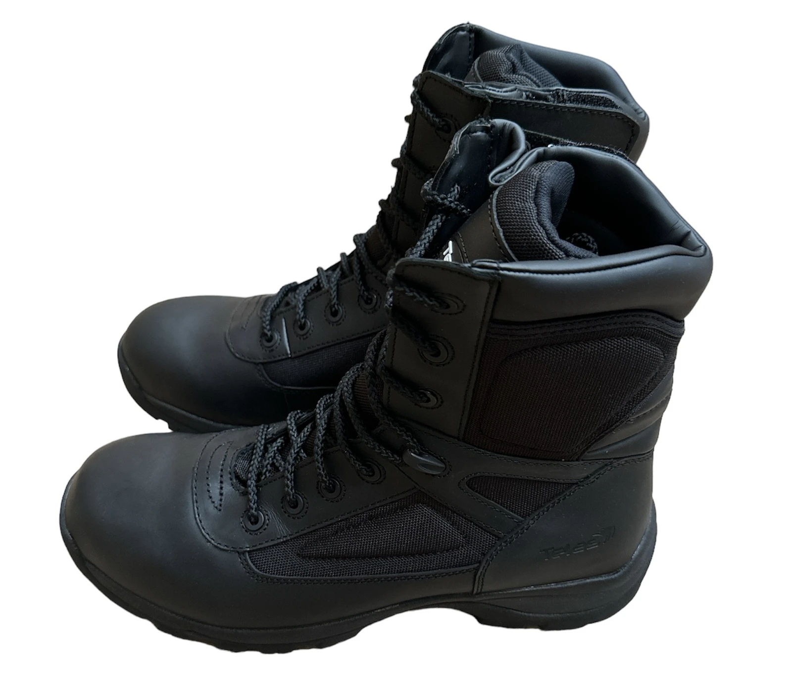 Telas Leather Combat w Side Zip Boots E Tactical Police Military Cadet - Black