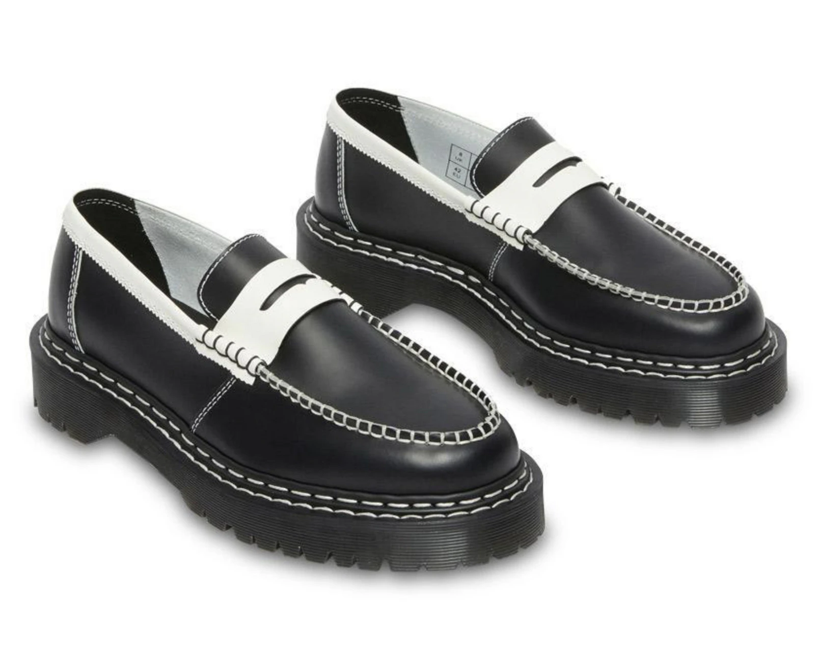 Dr. Martens Womens Penton Bex Leather Loafer - Black With White Edge/White